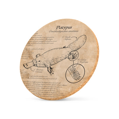 Illustrated cork coaster featuring platypus artwork